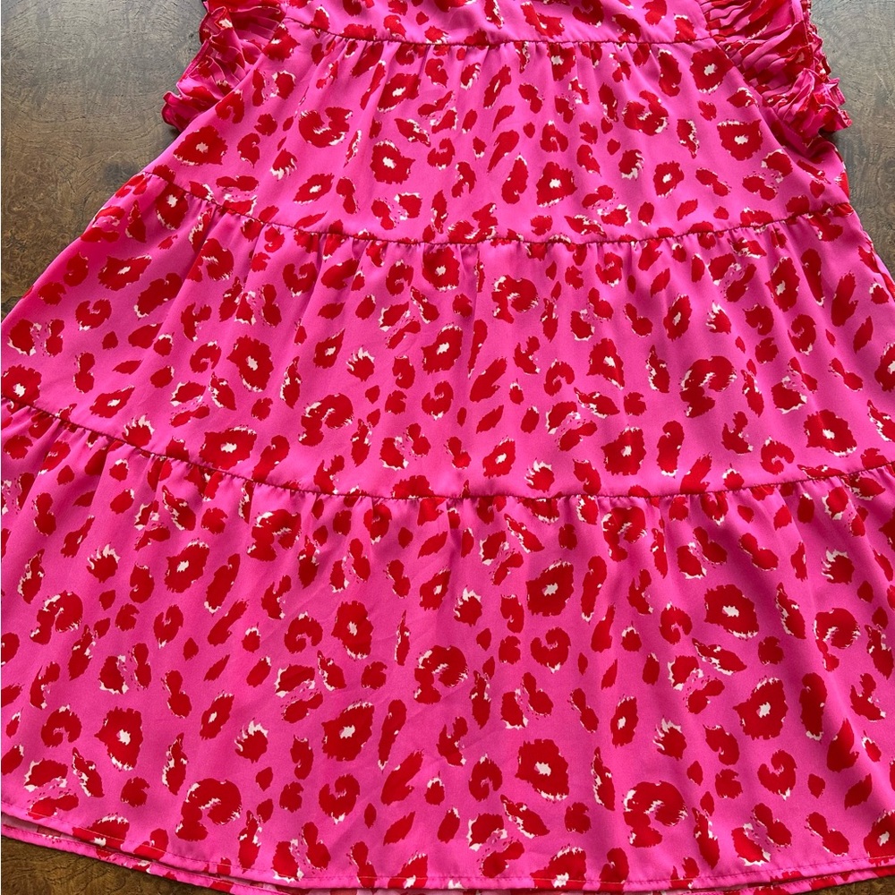JODIFL Hot Pink and Red Leopard Tiered Casual Dress